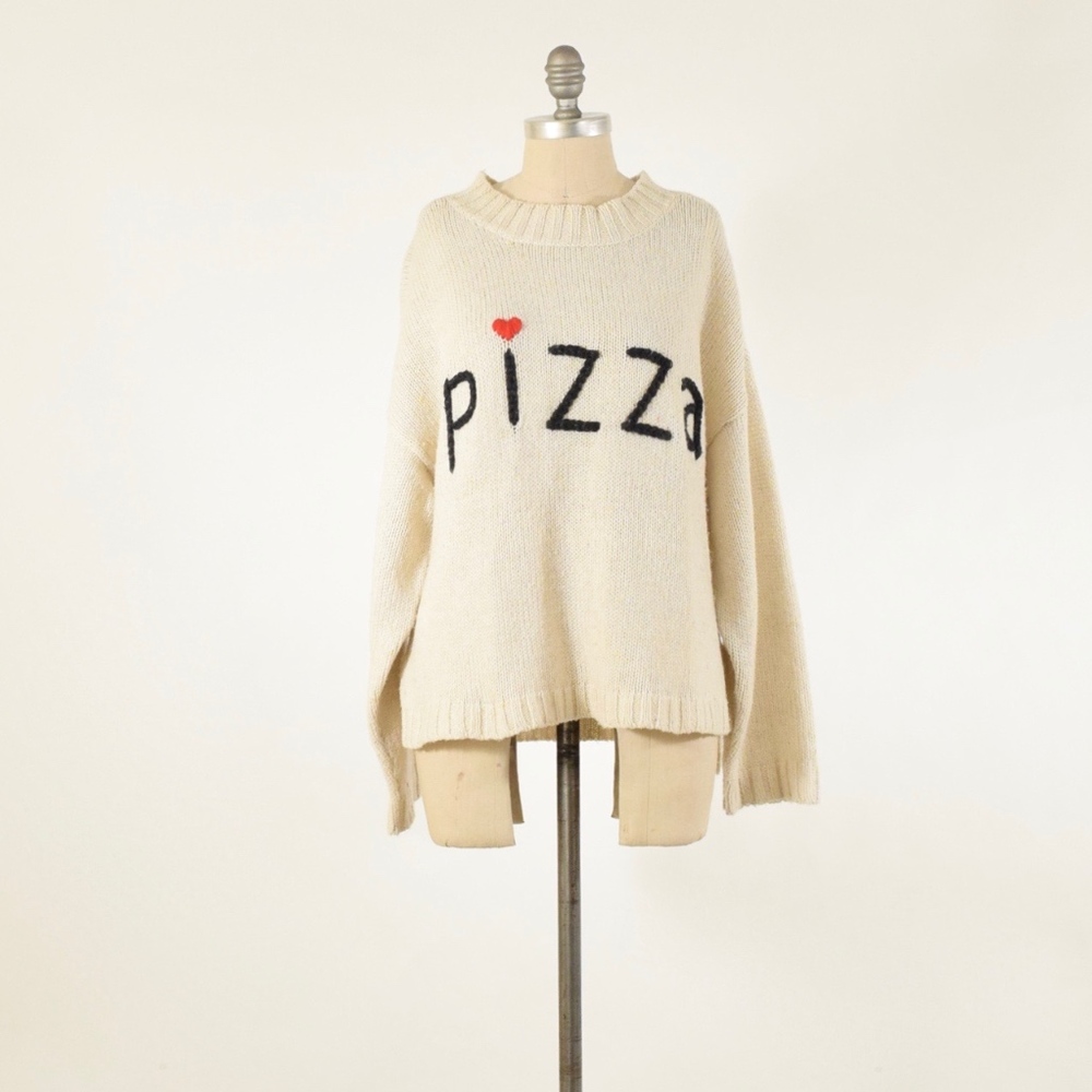 ❌SOLD❌WILDFOX Chunky Knit PIZZA Oversized Sweater - Picture 2 of 8